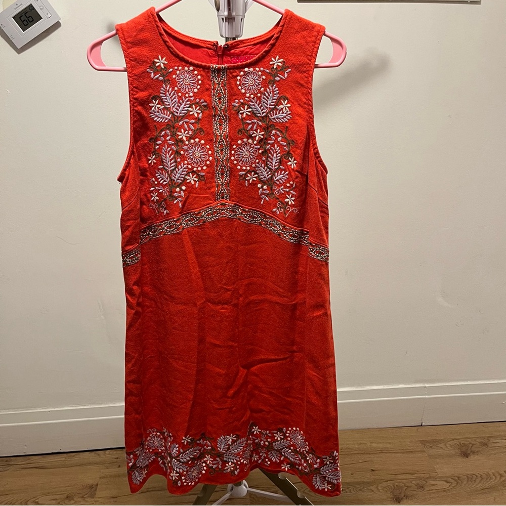 Anthropologie Red Embroidered Dress